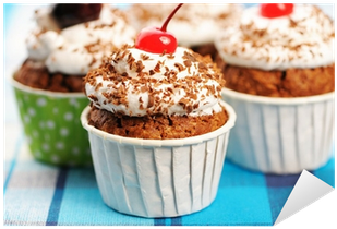 Cupcakes With Whipped Cream And Cherry Sticker • Pixers® - Photography (400x400), Png Download