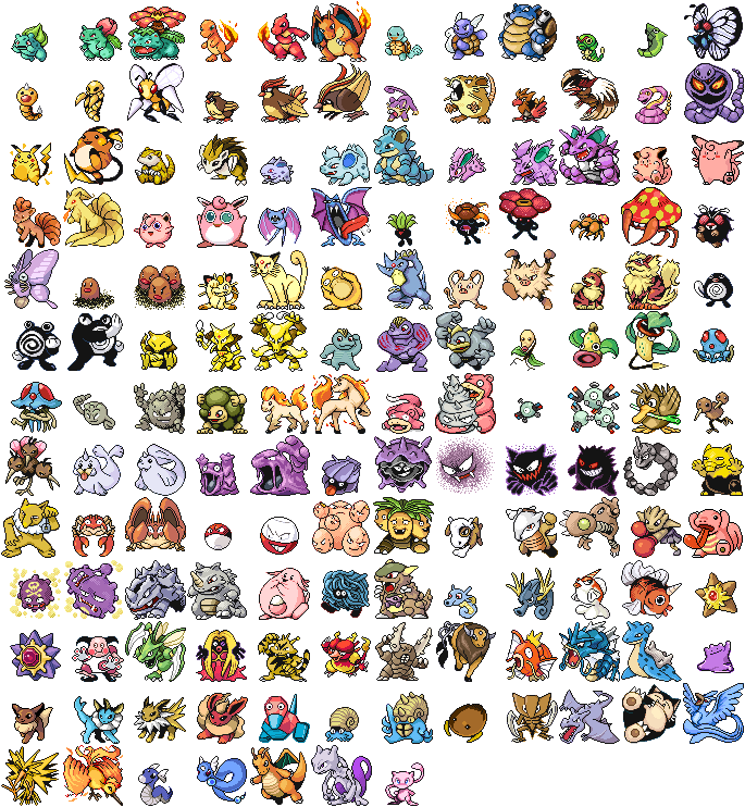Gen I Sprites Re-coloured - All Pokemon In Pokemon Red And Blue (685x742), Png Download