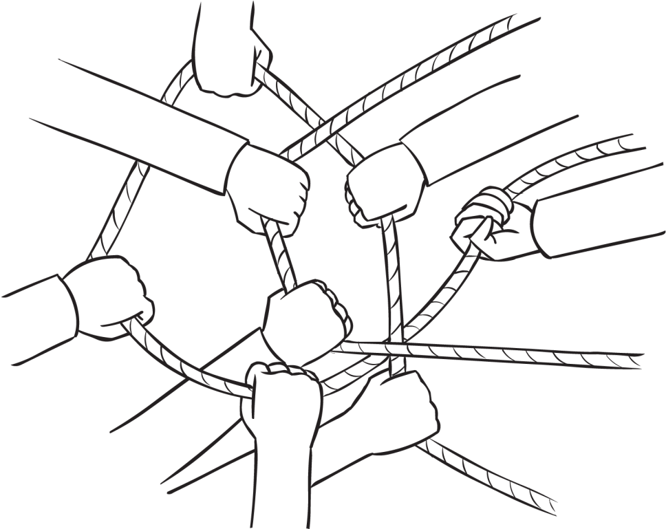 Back Group Of Hands Holding Onto A Cross Cross Of Ropes - Human Knot (1024x768), Png Download