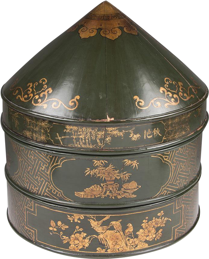 Green Lacquered Wooden Chinoiserie Chinese Hat Box - Lacquer (852x852), Png Download