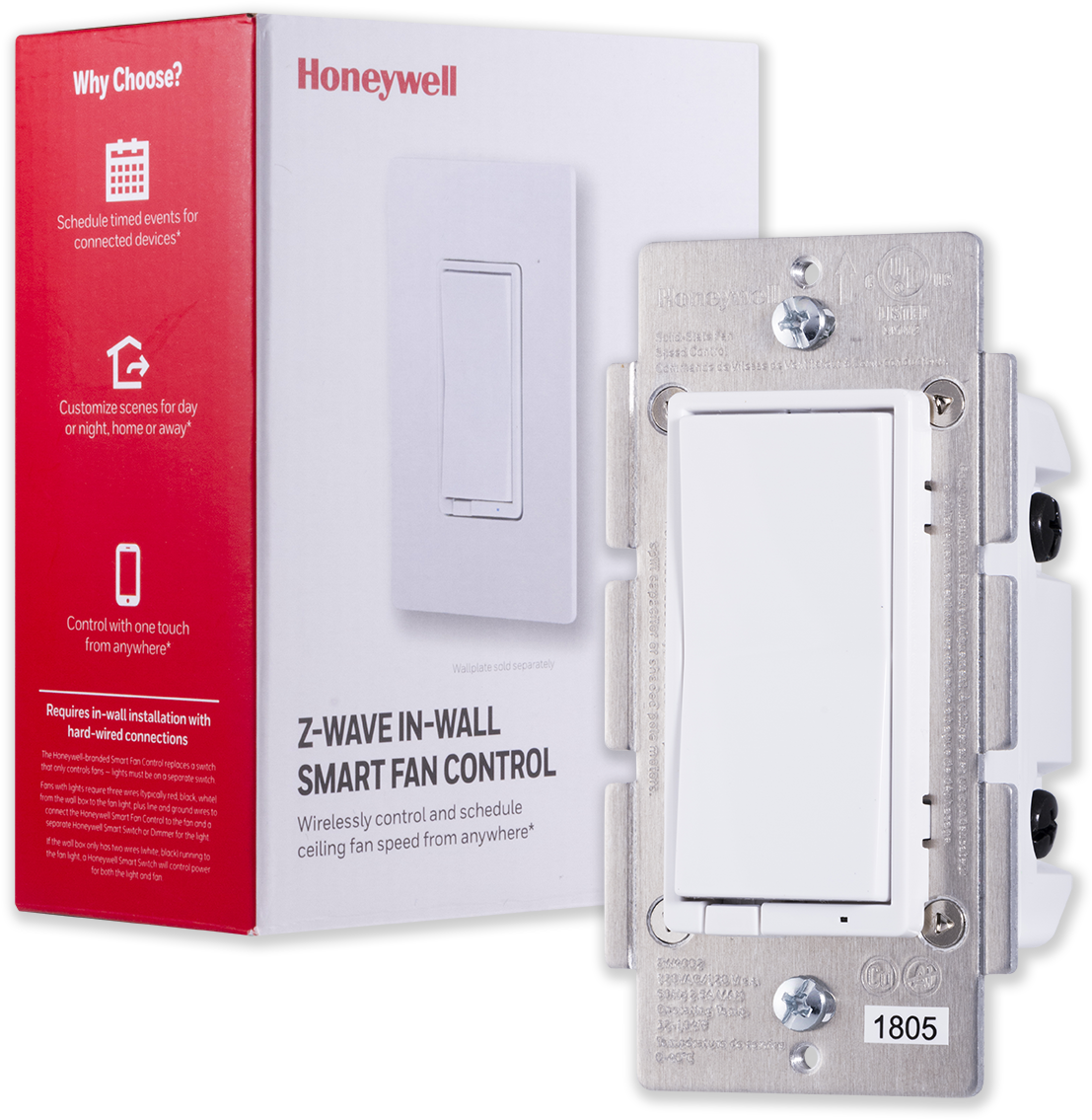 Honeywell Z Wave Plus In Wall Smart Fan Control Product - Z-wave (1200x1200), Png Download