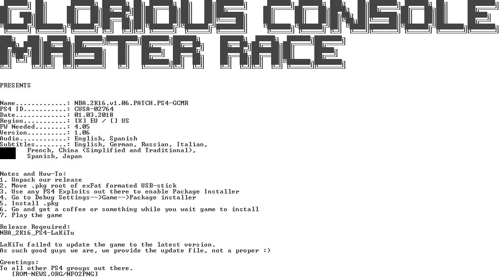 Nba - 2k16 - V1 - 06 - Patch - Ps4-gcmr - - Playstation 4 (1016x564), Png Download