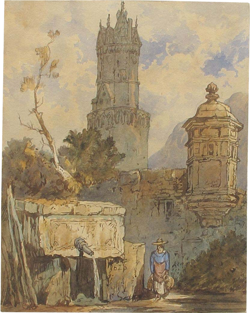 Antique Georgian English Watercolour/watercolor Of - Painting (1023x1023), Png Download