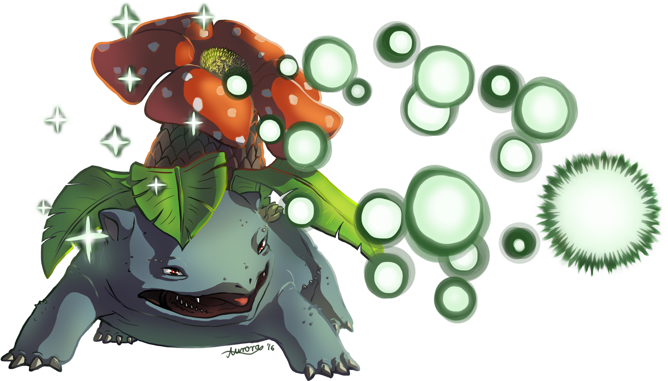 Venusaur Used Giga Drain By Dragonchildx - Digital Art (2221x1280), Png Download