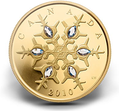 2010 Gold 300 Dollar Coin - Crystal Snowflake (388x371), Png Download