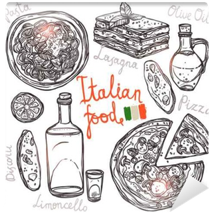 Pizza, Pasta, Lasagna, Olive Oil In Sketch Style - Lasagna Vintage Vector (400x400), Png Download