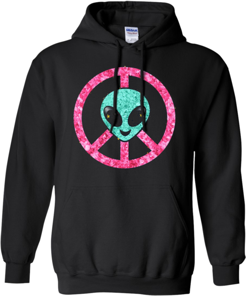 Vintage Emoji Hippie Alien Aqua Peace Sign Pink Gold - Gavinsallyedesigns Football Hoodie |customize With (1024x1024), Png Download