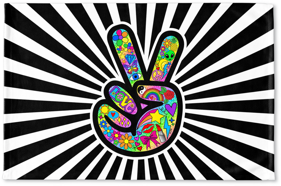 Funky Peace Sign Floormat - Ilusi Optik Hitam Putih (1024x713), Png Download