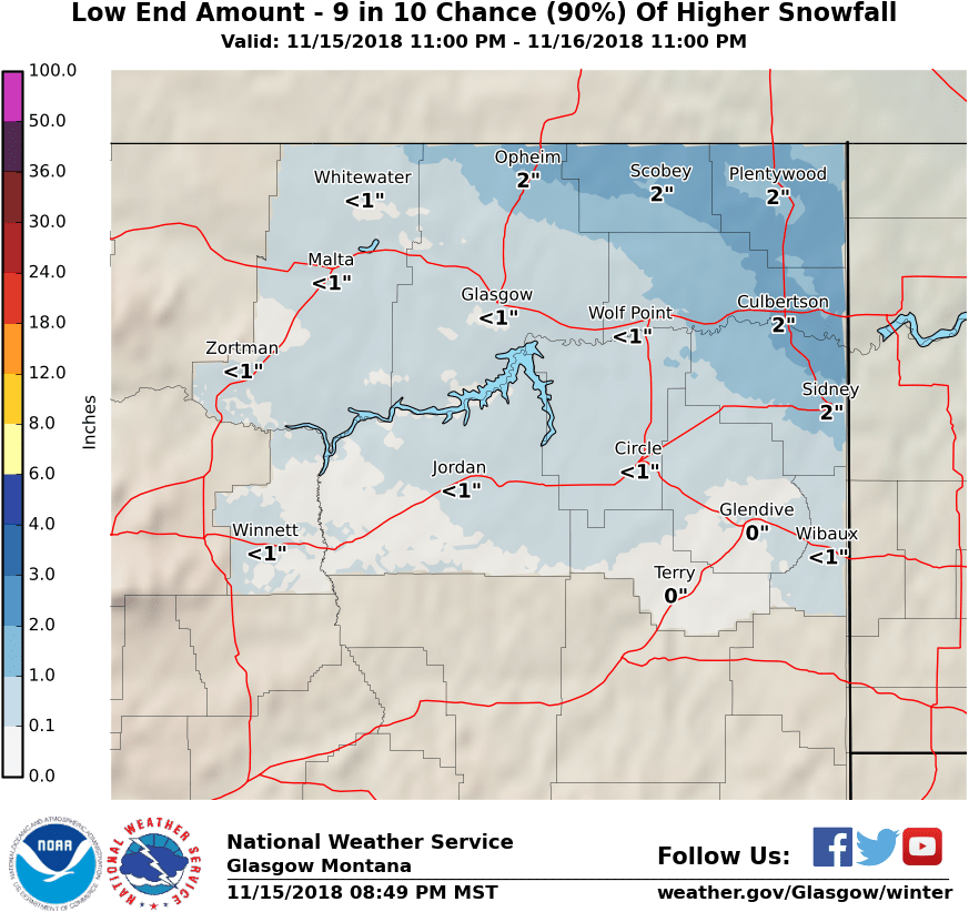Minimum Potential Snow Accumulation - National Weather Service (921x859), Png Download