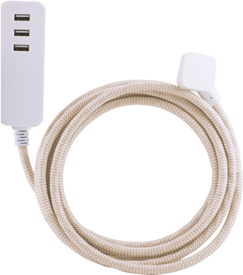 Cordinate Décor Extension Cord With 3 Usb Ports Out - Cordinate Décor Extension Cord (555x555), Png Download