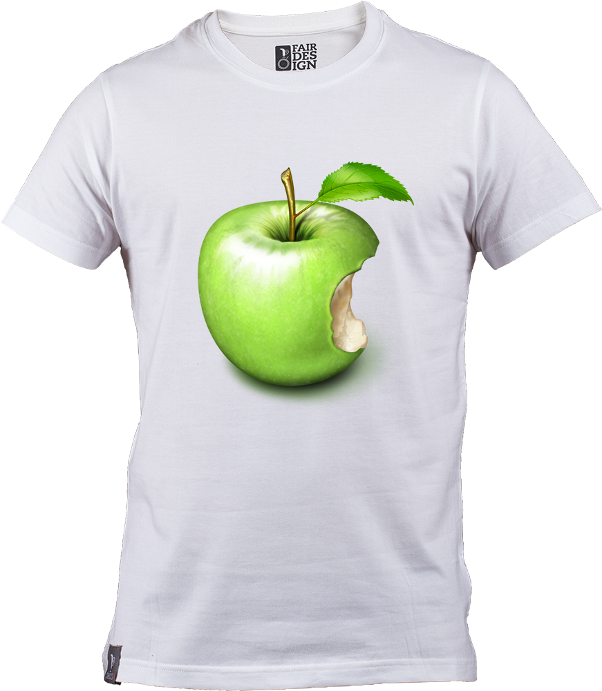 Bitten Green Apple - Plain White Customized T Shirt (887x1024), Png Download