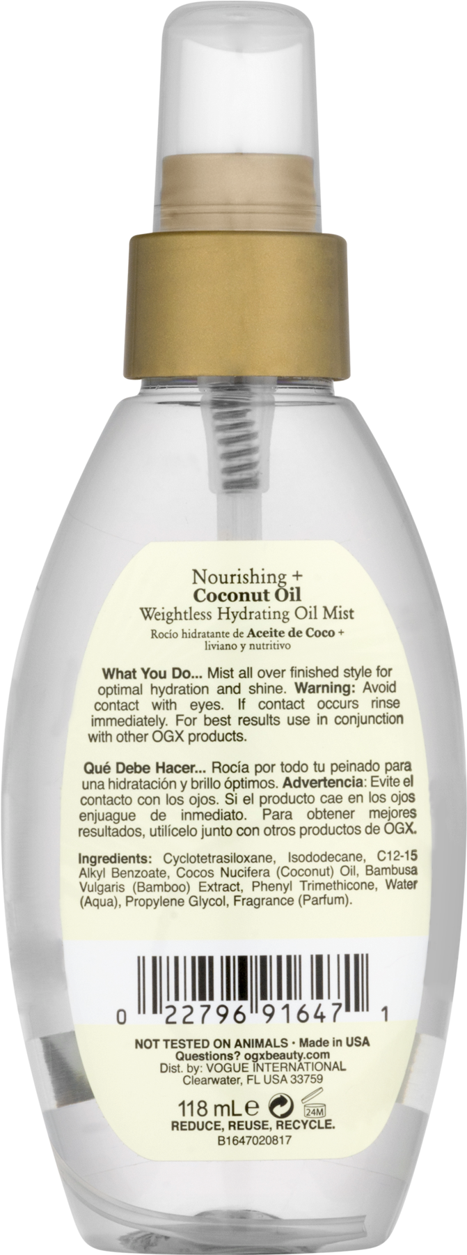 Ogx Nourishing Coconut Oil Weightless Hydrating Oil - Soucherie 2015 Anjou Blanc (1800x1800), Png Download