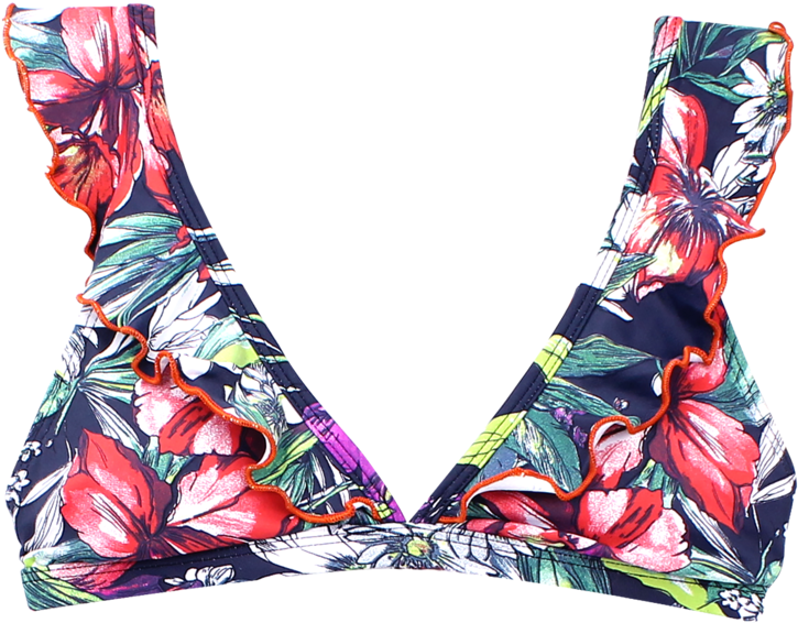 Tropical Ruffle Triangle Brazilian Bikini Top - Bikini (760x760), Png Download