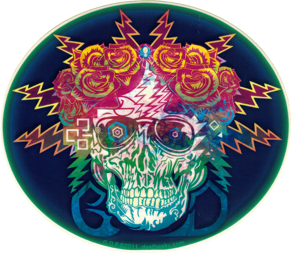 Grateful Dead Electric Skull And Roses - Grateful Dead Electric Skull And Roses Sticker (1000x875), Png Download