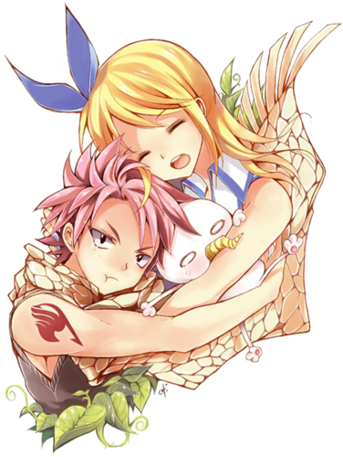 Cute Natsu And Lucy (376x500), Png Download