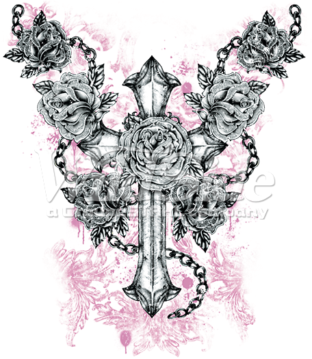 Tonal Gothic Cross & Rose - Visual Arts (525x525), Png Download
