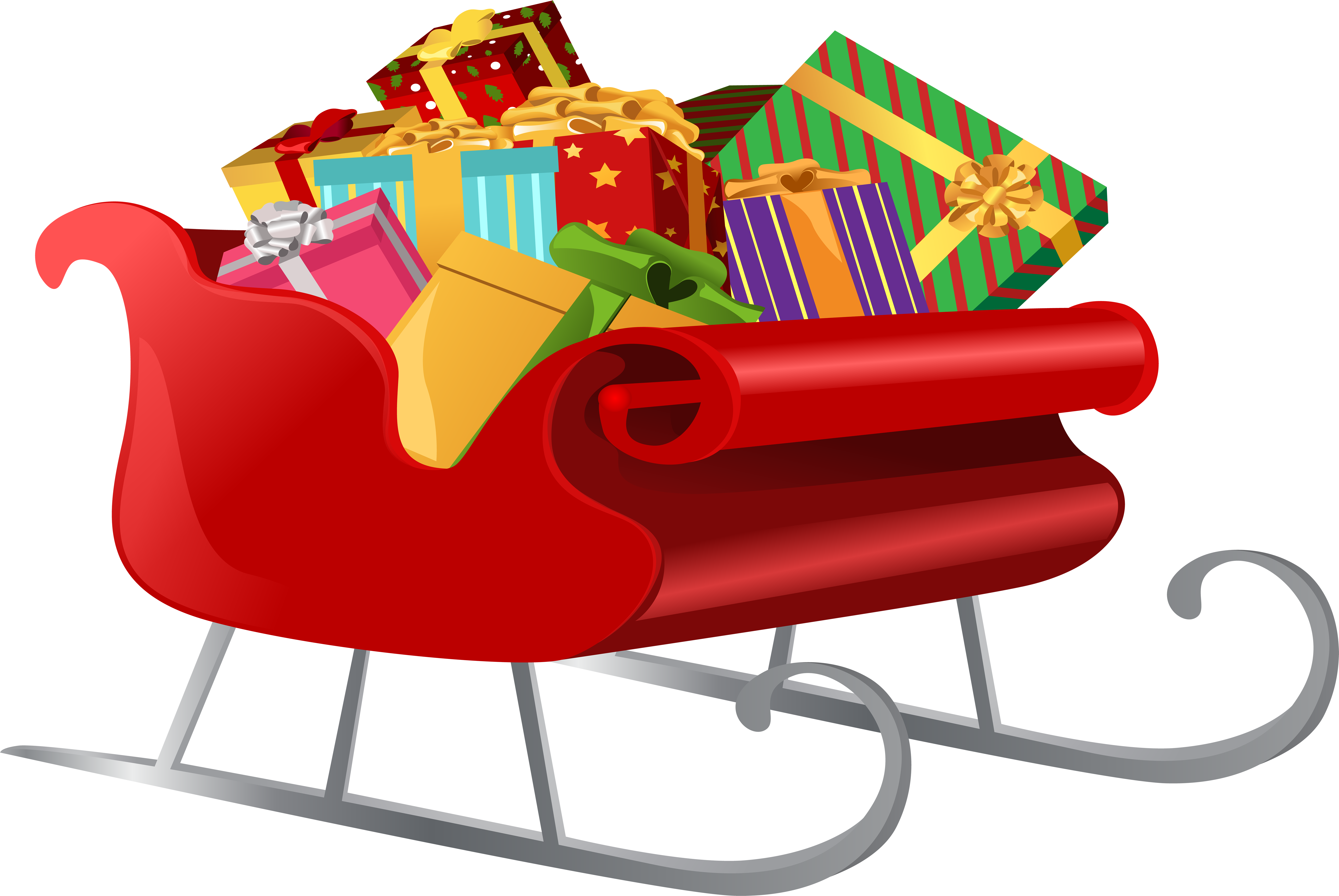 Santa Sleigh With Gifts Png Clip Art Image - Santa Sleigh With Presents Clipart (8000x5381), Png Download