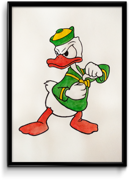 I Finished My Ink-outline Watercolors For My Office - Universidad De Oregon Pato Donald (600x632), Png Download