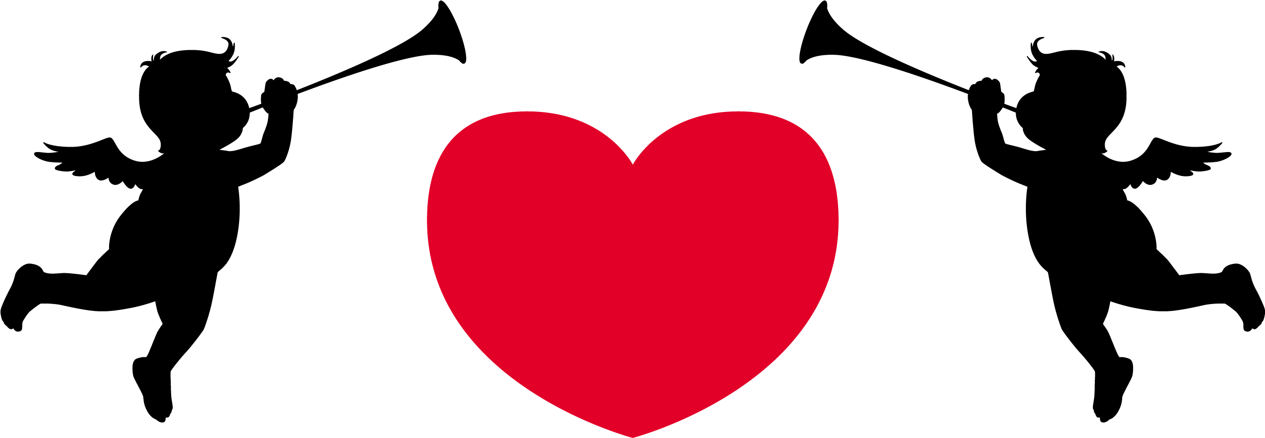 Cupids Silhouettes With Heart Png Clipart - Araw Ng Mga Puso (600x216), Png Download