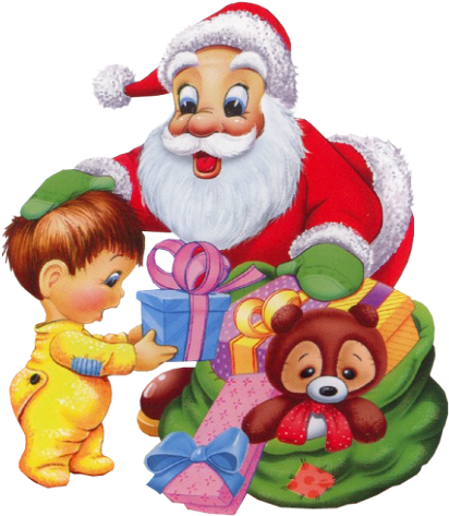 Cute Santa And Kid Png Clipart - Santa With Children Clipart (420x495), Png Download