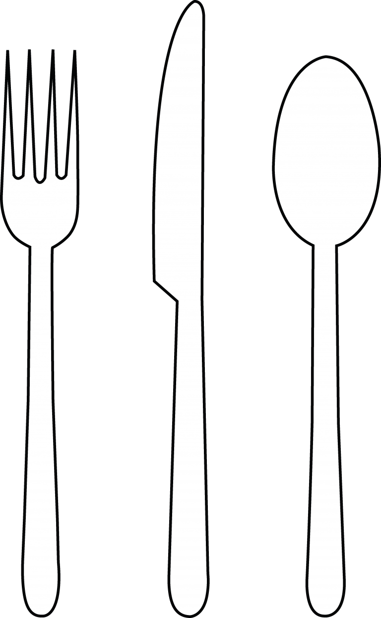 Outline Of Knife Fork Spoon - Fork And Knife White Png (340x550), Png Download