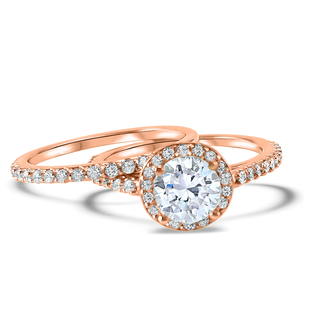 Rose Gold Halo Diamond And Moissanite Engagement Ring (1000x1000), Png Download