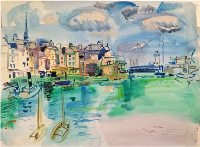 Signed Illegibly School Of Paris Watercolor Of Boats - Painting (600x600), Png Download