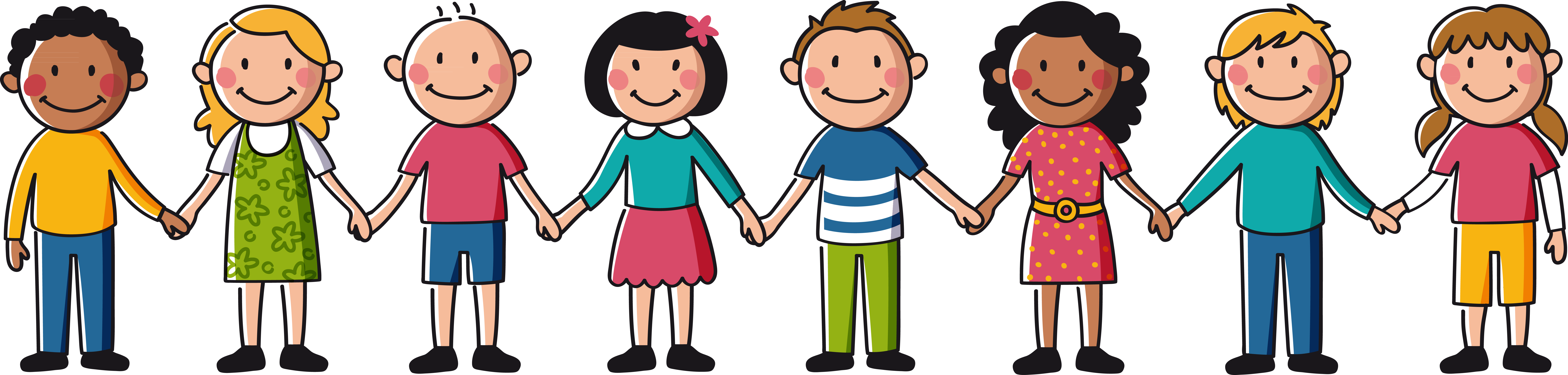 Banner Freeuse Friends Holding Hands Clipart - Kids Holding Hands Clipart (9158x2188), Png Download