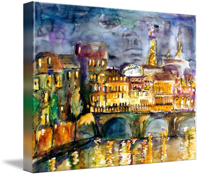 Agatha Andersen Pictures, Watercolor Rain In Paris - Gallery-wrapped Canvas Art Print 21 X 16 Entitled Paris (650x570), Png Download