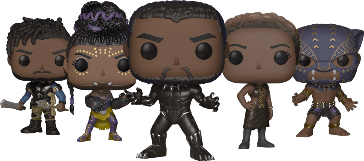 Black Panther Pop Vinyl Character Figurine Line-up - Black Panther Pop Up (1200x531), Png Download