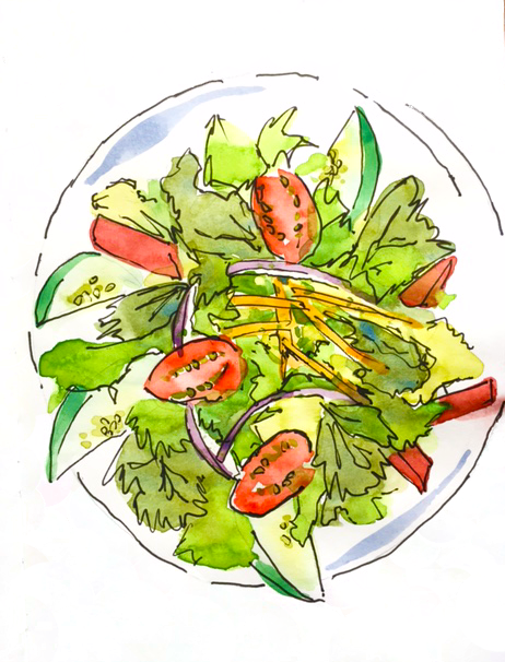 Traveller's Salad Sketch By Alison Garwood-jones - Caesar Salad (462x606), Png Download