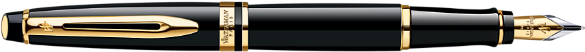 Fountain Pen Png Picture - Waterman Expert Black Lacquer Gold Trim Fountain Pen (940x415), Png Download
