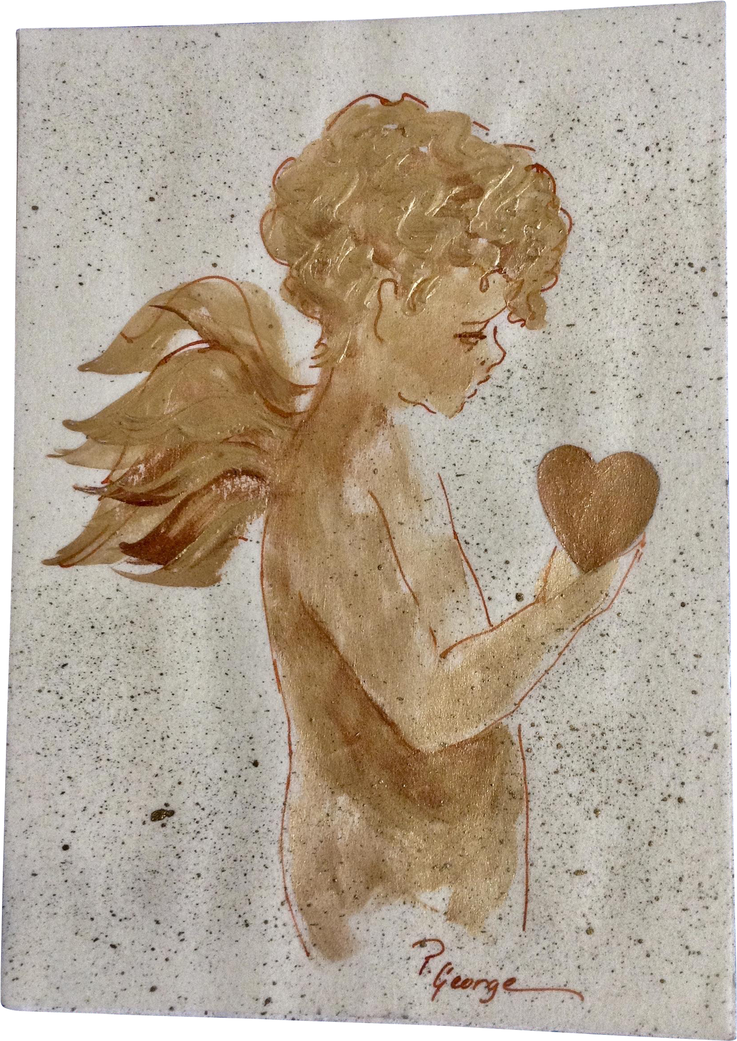 Priscilla George, Golden Cupid - Mixed Media (2048x2048), Png Download