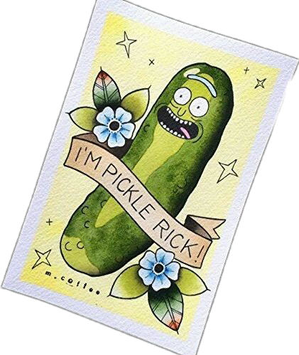 Pickle Rick Tattoo Flash (421x499), Png Download