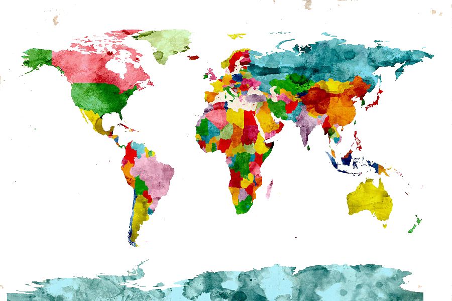 1 - World Map Watercolor (900x600), Png Download