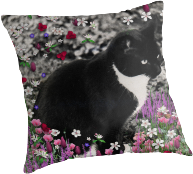 Freckles In Flowers Ii - Freckles The Tux Cat In Flowers Ii Throw Blanket (875x875), Png Download
