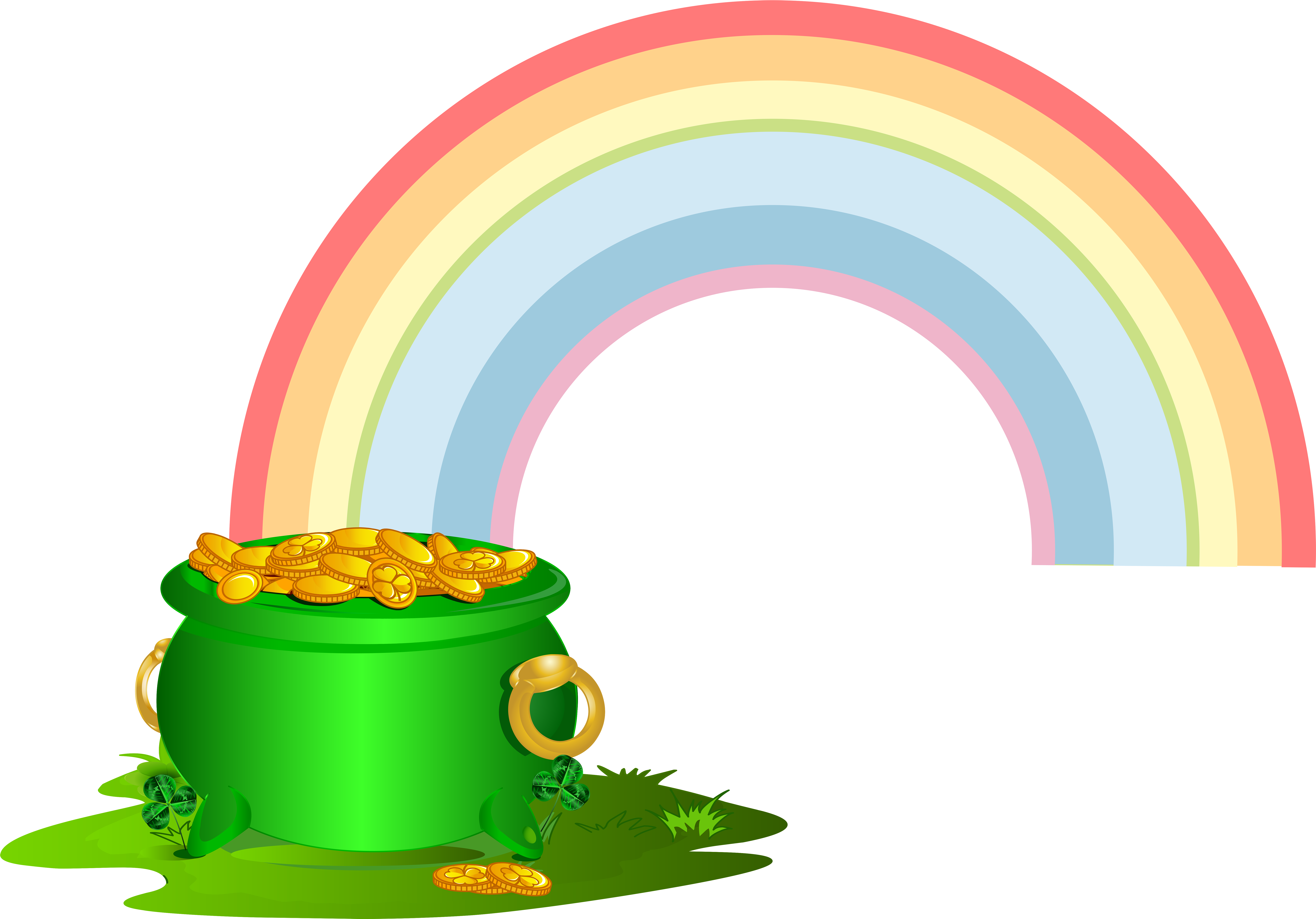 Green Pot Of With Png Clip Art - Pot Of Gold With Rainbow Png (8000x5587), Png Download
