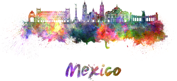 Bleed Area May Not Be Visible - Mexico City Skyline Painting (600x393), Png Download