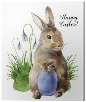 Watercolor Easter Card With Bunny, Snowdrops And Colored - Kartki Wielkanocne Ręcznie Malowane (400x400), Png Download