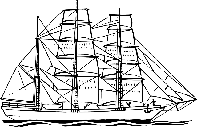 Sailing Navy Ship Sailboat Boat Pirate Ocean - Ship Clipart Png Black And White (640x414), Png Download