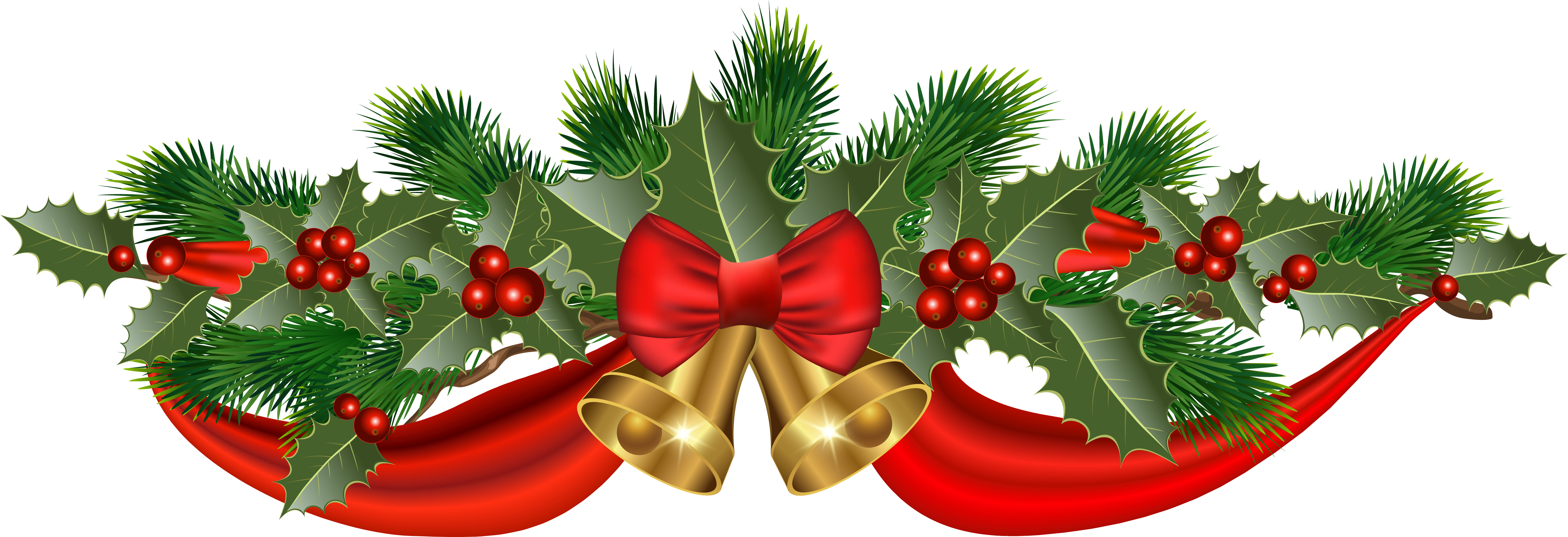Christmas Golden Bells And Ribbon Png Clipart Image - Christmas Bells With Ribbons (6417x2196), Png Download