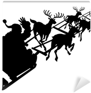 Santa In His Christmas Sled Or Sleigh Silhouette Wall - Free Reindeer And Sleigh Silhouette Clipart (400x400), Png Download