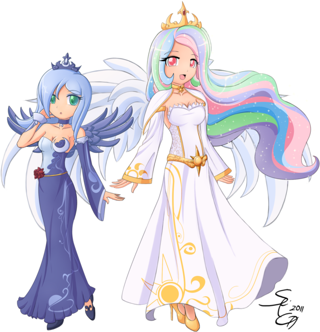 Anthropomorphized Princess Luna And Celestia - Anime Princess Luna And Celestia (662x667), Png Download