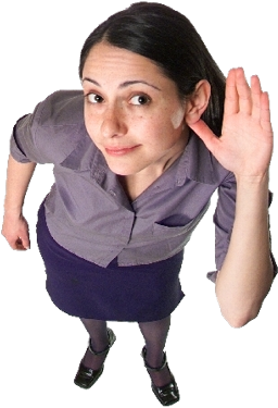A Woman Leaning In To Listen Cupping Her Hear - Examples Of Interpretive Listening (422x421), Png Download