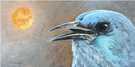 A Closeup Of A Pinyon Jay Head Is Painted In Soft Complements - Painting (450x300), Png Download