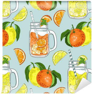 Hand-drawn Seamless Pattern Of Oranges And Slices - Wallpaper (400x400), Png Download