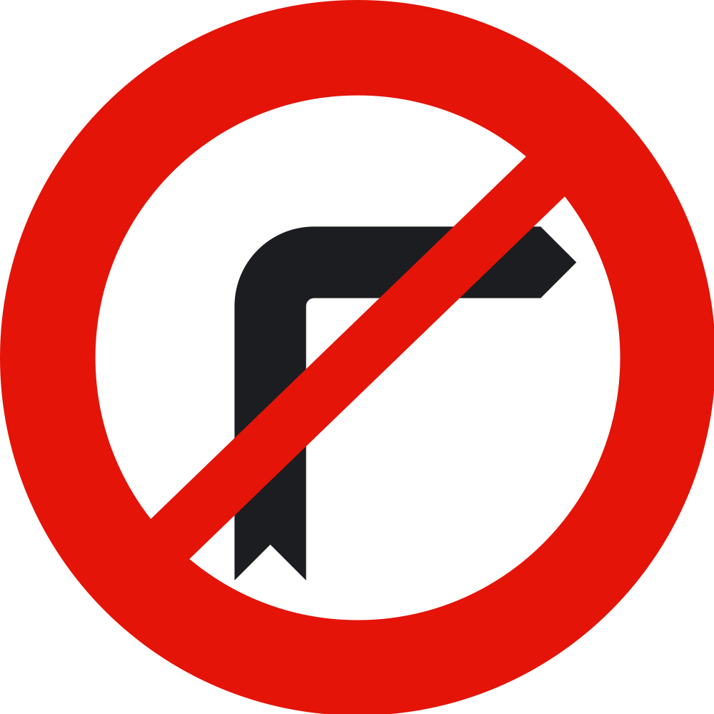 Prohibido Giro A La Derecha - No Right Turn Symbol (1000x1000), Png Download