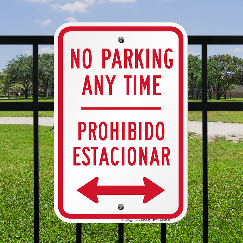 Bilingual No Parking Anytime With Bidirectional Arrow - No Parking Anytime. Prohibido Estacionarse (with Bidirectional (800x800), Png Download