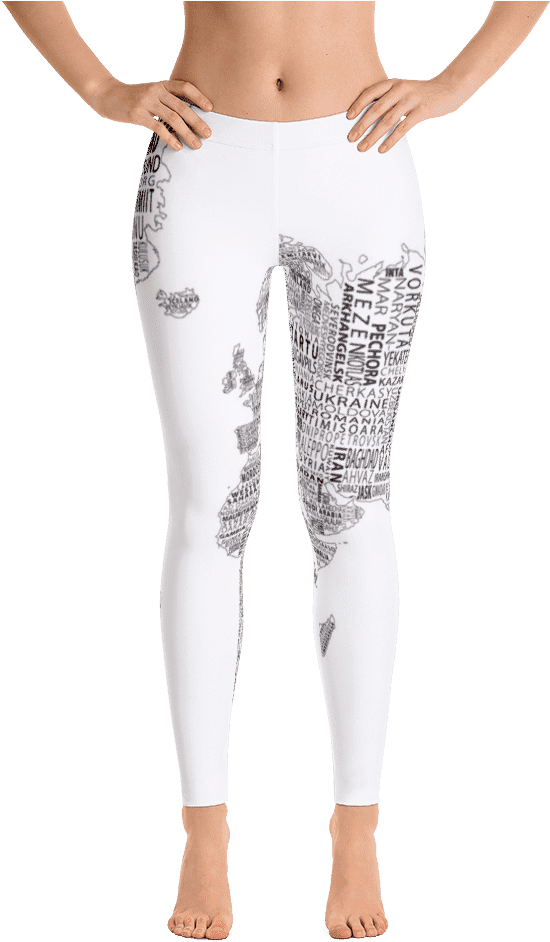 Limited Edition World Map Black & White Printed Leggings - Leggings (1000x1000), Png Download