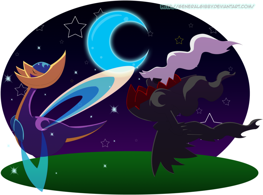 Darkrai And Cresselia- A Midnight Stroll By Generalgibby - Pokemon Darkrai X Cresselia (900x675), Png Download